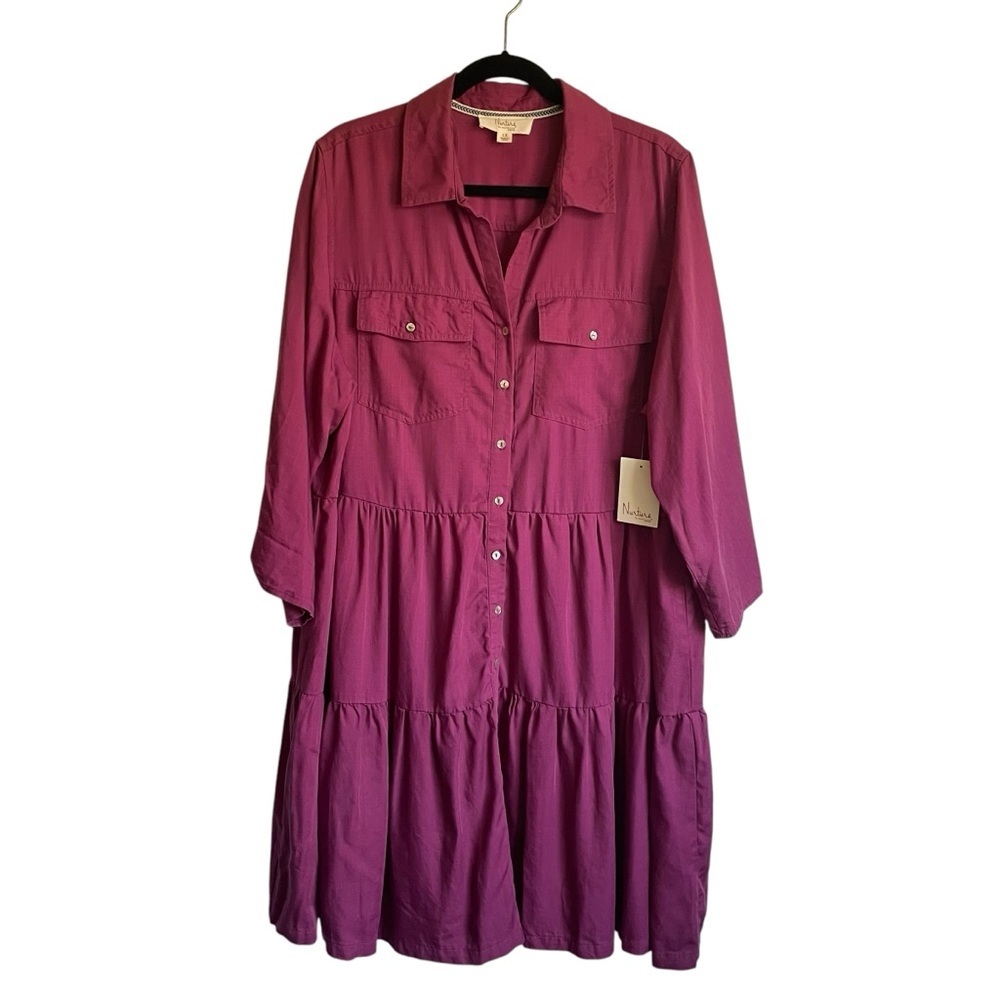 Nurture Purple‎ Button-Down Tiered Dress Babydoll Size 1X NWT